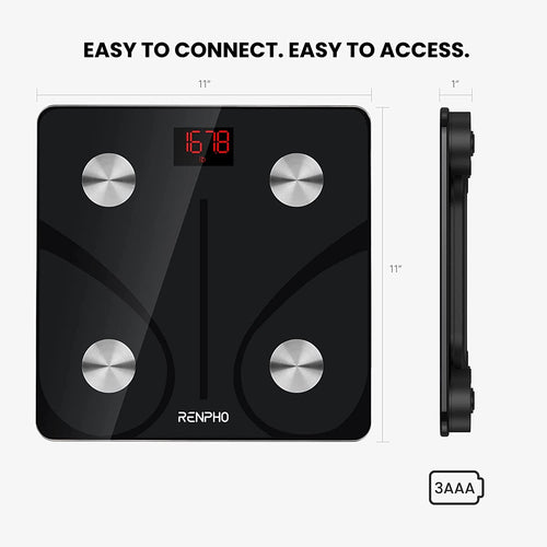A Renpho KR Elis 1 Smart Body Scale with an easy to connect and easy to access display for fitness and wellness enthusiasts.